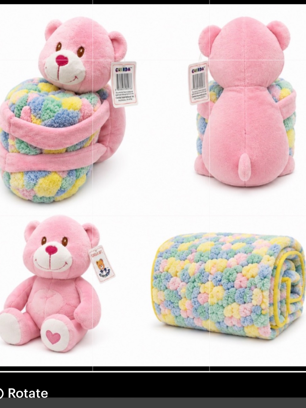 Pink Plush Teddy with Pastel Multicolor Blanket - Soft Cuddle Set NWT